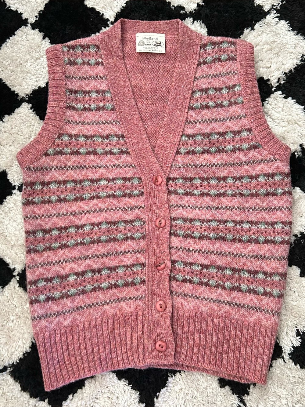 Vintage Shetland Pure New Wool Fair Isle Sweater Vest Womens Scotland 91 CM 36”